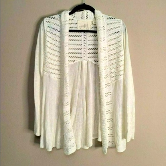 Anthro Angel of the North Cream Crochet Lace Linen Blend Cardi Cardigan Sweater - Picture 7 of 11